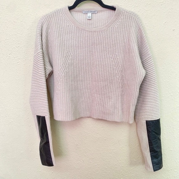 Autumn Cashmere boxy cropped sweater with lamb skin trim.  size M - Picture 5 of 11